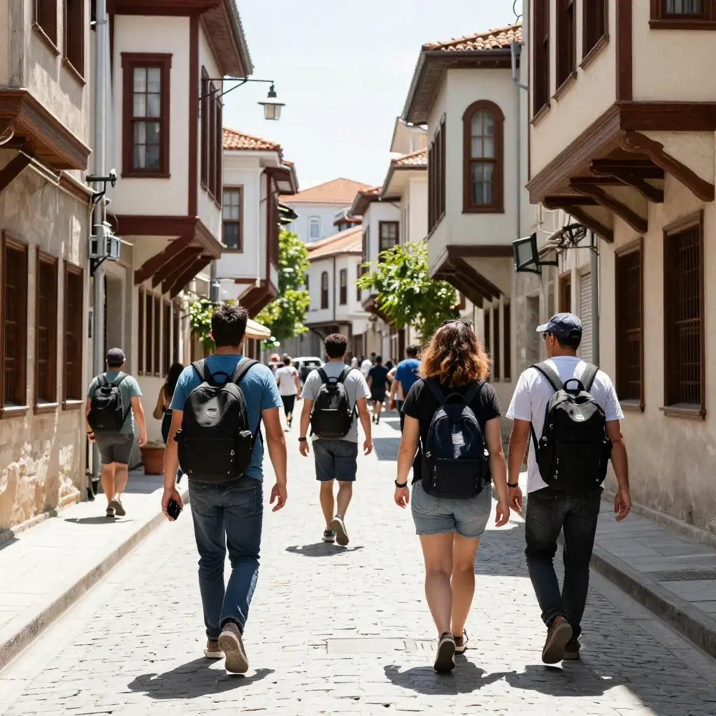 Tourists walking through a city in Turkey during daytime