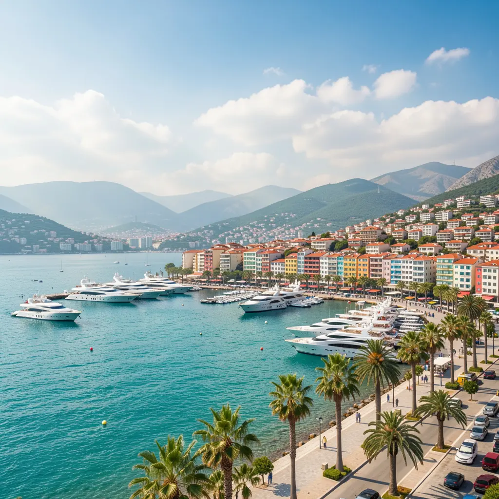 Panoramic sea view of Marmaris coastline and marina